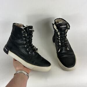 Blackstone Women's 8 Black Leather Lace Up athletic high top Sneakers CW96